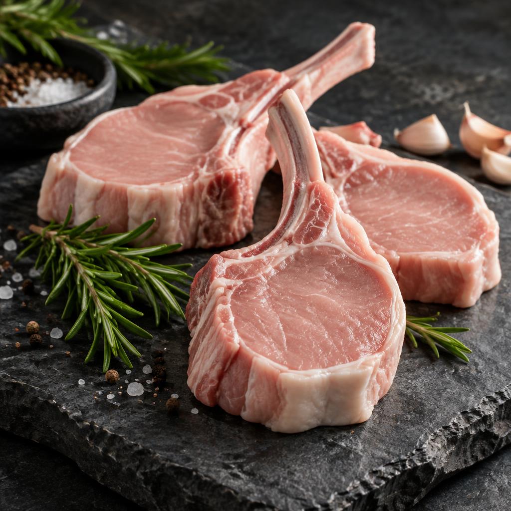 Fresh veal cuts on dark slate